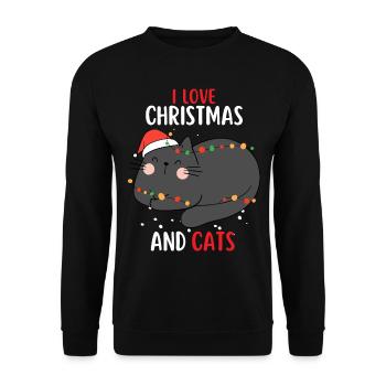 I Love Christmas and Cats Cat Christmas - Unisex Sweatshirt - black - Front - Alina (178cm) & Michal (187cm)