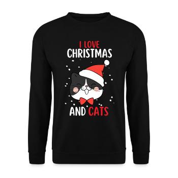 J’aime Noël et Chats Chat Noël - Sweat-shirt Unisexe - noir - Devant - Alina (178cm) & Michal (187cm)