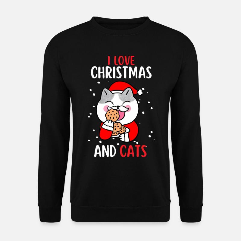 I Love Christmas and Cats Katze Weihnachten - Unisex Pullover - Schwarz