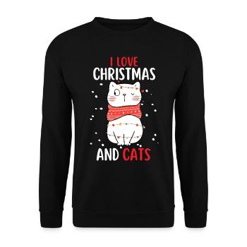 J’aime Noël et Chats Chat Noël - Sweat-shirt Unisexe - noir - Devant - Alina (178cm) & Michal (187cm)