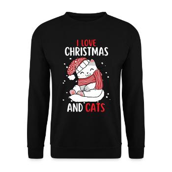 J’aime Noël et Chats Chat Noël - Sweat-shirt Unisexe - noir - Devant - Alina (178cm) & Michal (187cm)
