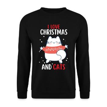 J’aime Noël et Chats Chat Noël - Sweat-shirt Unisexe - noir - Devant - Alina (178cm) & Michal (187cm)