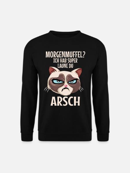 Morgenmuffel Katze Lustiger Spruch - Unisex Pullover - Schwarz