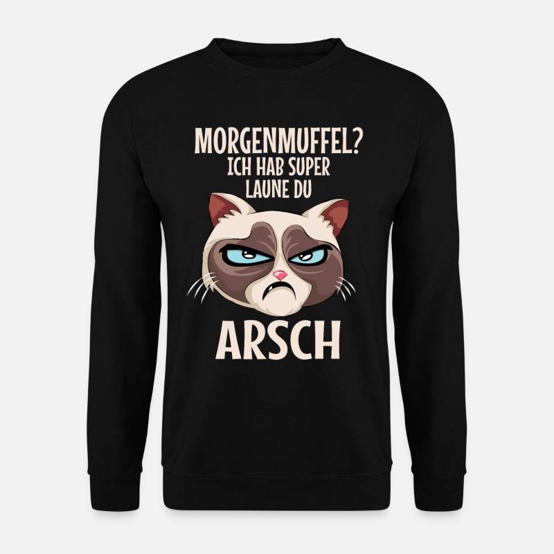 Morgenmuffel Katze Lustiger Spruch - Unisex Pullover - Schwarz