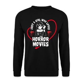 Just a Girl who loves Horror Movies - Unisex Pullover - Schwarz - Vorne - Alina (178cm) & Michal (187cm)