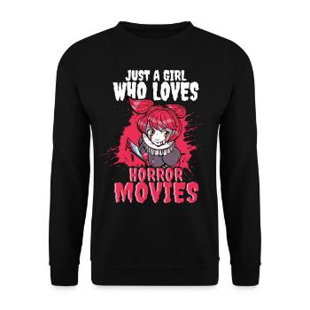 Just a Girl who loves Horror Movies - Unisex Pullover - Schwarz - Vorne - Alina (178cm) & Michal (187cm)
