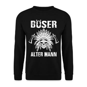 Böser Alter Mann Indianer Vintage Tomahawk - Unisex Pullover - Schwarz - Vorne - Alina (178cm) & Michal (187cm)