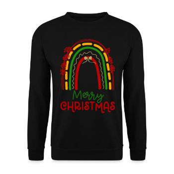 Weihnachten Regenbogen Frohe Weihnachten - Unisex Pullover - Schwarz - Vorne - Alina (178cm) & Michal (187cm)