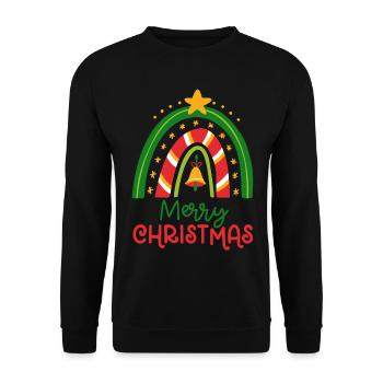 Weihnachten Regenbogen Frohe Weihnachten - Unisex Pullover - Schwarz - Vorne - Alina (178cm) & Michal (187cm)