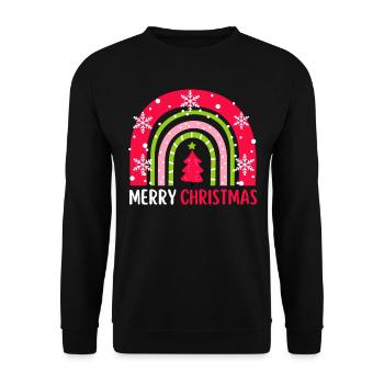 Weihnachten Regenbogen Frohe Weihnachten - Unisex Pullover - Schwarz - Vorne - Alina (178cm) & Michal (187cm)