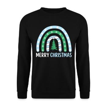 Weihnachten Regenbogen Frohe Weihnachten - Unisex Pullover - Schwarz - Vorne - Alina (178cm) & Michal (187cm)