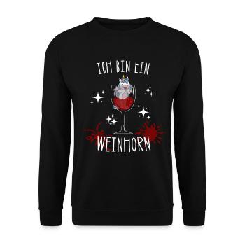 Einhorn Wein Weinhorn Weintrinker Weinliebhaber - Unisex Pullover - Schwarz - Vorne - Alina (178cm) & Michal (187cm)