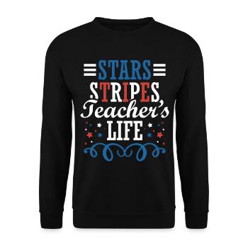 Stars Stripes Teacher's Life 4. Juli - Unisex Pullover - Schwarz - Vorne - Alina (178cm) & Michal (187cm)