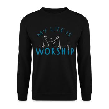Worship Lobpreis Herzschlag Kirche Glaube Christ - Unisex Pullover - Schwarz - Vorne - Alina (178cm) & Michal (187cm)