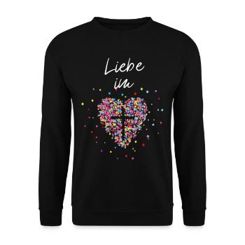 Liebe im Herz Kreuz Gott Jesus Christen Kirche - Unisex Pullover - Schwarz - Vorne - Alina (178cm) & Michal (187cm)