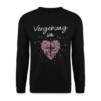 Vergebung im Herz Kreuz Gott Jesus Glaube Christen - Unisex Pullover - Schwarz - Vorne - Alina (178cm) & Michal (187cm)