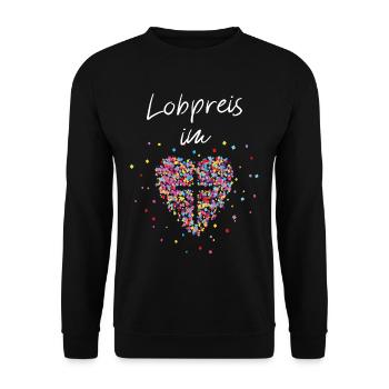Lobpreis im Herz Kreuz Glaube Gott Bibel Christen - Unisex Pullover - Schwarz - Vorne - Alina (178cm) & Michal (187cm)
