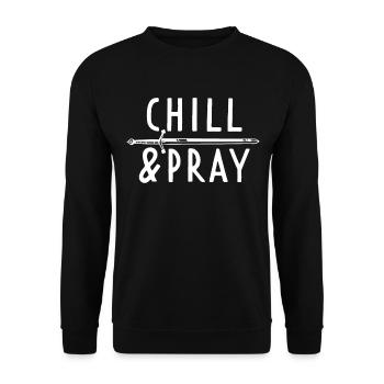 Pray Prayer Pray Chill Jesus God Christian Church - Unisex Sweatshirt - black - Front - Alina (178cm) & Michal (187cm)
