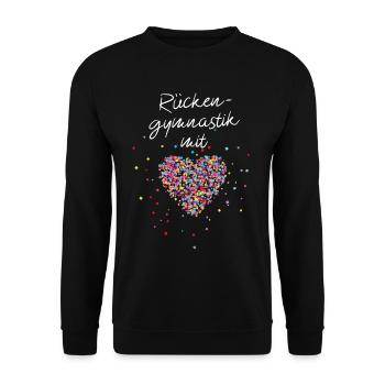 Rückengymnastik mit Herz Gymnastik Physiotherapie - Unisex Pullover - Schwarz - Vorne - Alina (178cm) & Michal (187cm)
