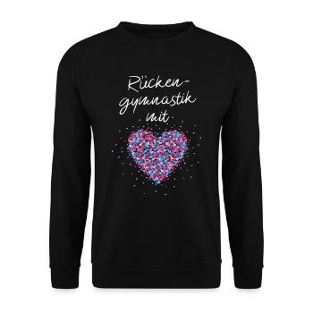 Rückengymnastik mit Herz Gymnastik Rückenübungen - Unisex Pullover - Schwarz - Vorne - Alina (178cm) & Michal (187cm)