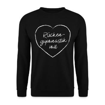 Rückengymnastik mit Herz Fitnessstudio Fitness - Unisex Pullover - Schwarz - Vorne - Alina (178cm) & Michal (187cm)