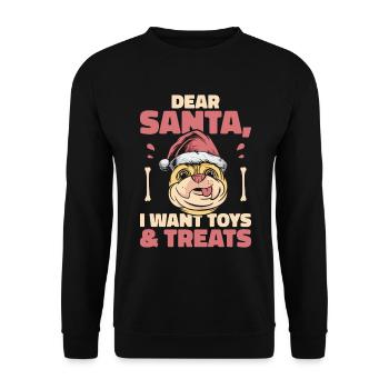 Lieber Weihnachtsmann Hund Mops Haustier - Unisex Pullover - Schwarz - Vorne - Alina (178cm) & Michal (187cm)