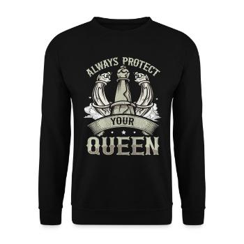 Always Protect Your Queen lustiges Schach - Unisex Pullover - Schwarz - Vorne - Alina (178cm) & Michal (187cm)