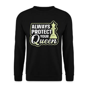 Always Protect Your Queen lustiges Schach - Unisex Pullover - Schwarz - Vorne - Alina (178cm) & Michal (187cm)