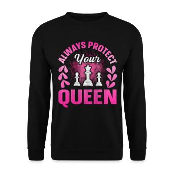 Always Protect Your Queen lustiges Schach - Unisex Pullover - Schwarz - Vorne - Alina (178cm) & Michal (187cm)
