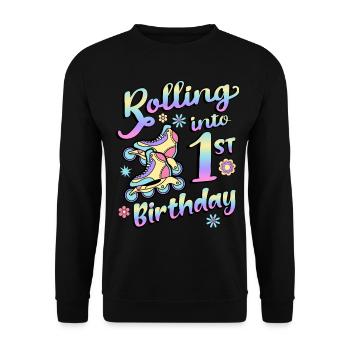 Rolling Into 1st Birthday Roller Skater Inline - Unisex Sweatshirt - black - Front - Alina (178cm) & Michal (187cm)