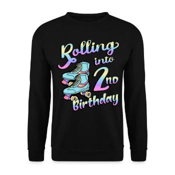 Rolling Into 2nd Birthday Quad Skater Rollschuhe - Unisex Pullover - Schwarz - Vorne - Alina (178cm) & Michal (187cm)