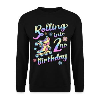 Rolling Into 2nd Birthday Roller Skater Inline - Unisex Sweatshirt - black - Front - Alina (178cm) & Michal (187cm)