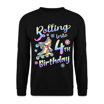 Rolling Into 4th Birthday Roller Skater Inline - Unisex Sweatshirt - black - Front - Alina (178cm) & Michal (187cm)