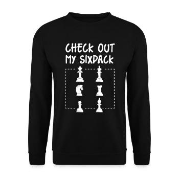 Check Out My Sixpack lustiges Schach - Unisex Pullover - Schwarz - Vorne - Alina (178cm) & Michal (187cm)