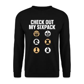 Check Out My Sixpack lustiges Schach - Unisex Pullover - Schwarz - Vorne - Alina (178cm) & Michal (187cm)