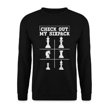 Check Out My Sixpack lustiges Schach - Unisex Pullover - Schwarz - Vorne - Alina (178cm) & Michal (187cm)