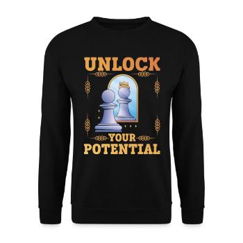 Unlock Your Potential lustiges Schach - Unisex Pullover - Schwarz - Vorne - Alina (178cm) & Michal (187cm)