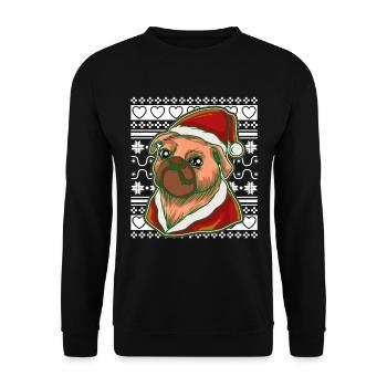 Pull de Noël moche Tshirt Carlin de Noël - Sweat-shirt Unisexe - noir - Devant - Alina (178cm) & Michal (187cm)