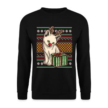 Moche pull de Noël Tshirt chat de Noël - Sweat-shirt Unisexe - noir - Devant - Alina (178cm) & Michal (187cm)