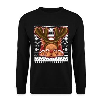 Ugly Christmas Sweater Tshirt Weihnachten Mops - Unisex Pullover - Schwarz - Vorne - Alina (178cm) & Michal (187cm)