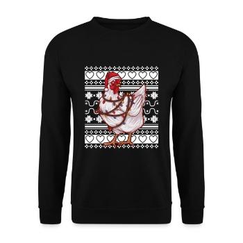 Ugly Christmas Sweater Tshirt Christmas Chicken - Unisex Sweatshirt - black - Front - Alina (178cm) & Michal (187cm)