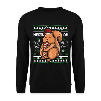 Pull de Noël moche Écureuil de Noël - Sweat-shirt Unisexe - noir - Devant - Alina (178cm) & Michal (187cm)