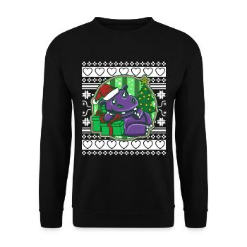Ugly Christmas Sweater Tshirt Weihnachten Nilpferd - Unisex Pullover - Schwarz - Vorne - Alina (178cm) & Michal (187cm)