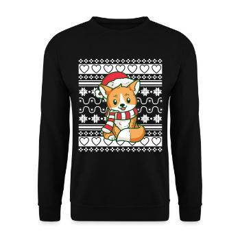 Ugly Christmas Sweater Tshirt Christmas Fox - Unisex Sweatshirt - black - Front - Alina (178cm) & Michal (187cm)