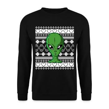 Pull de Noël moche Tshirt Weihnachten Alien - Sweat-shirt Unisexe - noir - Devant - Alina (178cm) & Michal (187cm)