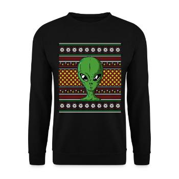 Pull de Noël moche Tshirt Weihnachten Alien - Sweat-shirt Unisexe - noir - Devant - Alina (178cm) & Michal (187cm)