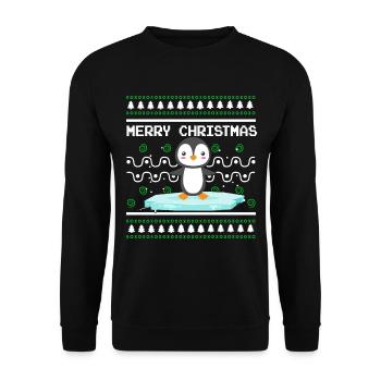 Ugly Christmas Sweater Tshirt Weihnachten Pinguin - Unisex Pullover - Schwarz - Vorne - Alina (178cm) & Michal (187cm)