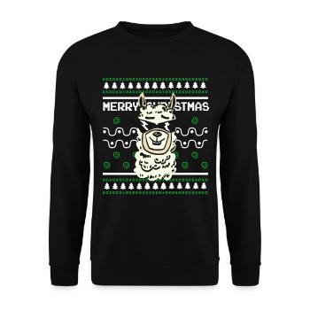 Ugly Christmas Sweater Tshirt Weihnachten Lama - Unisex Pullover - Schwarz - Vorne - Alina (178cm) & Michal (187cm)
