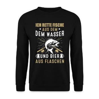 Angeln Tshirt Mann Fischer Rute Fischfang Fishing - Unisex Pullover - Schwarz - Vorne - Alina (178cm) & Michal (187cm)