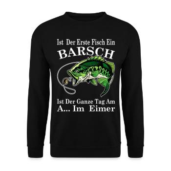 Ist der erste Fisch ein Barsch, ist der ganze Tag - Unisex Pullover - Schwarz - Vorne - Alina (178cm) & Michal (187cm)